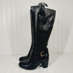 Naturalizer Kelsey Black Leather Wide Calf Boots B300